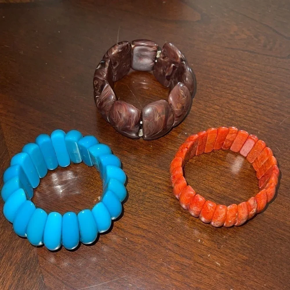 Blue orange wood brown stretchy bracelets